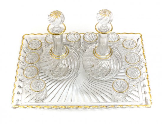 589　バカラ（Baccarat）クリスタル　リカーセット　１５点（サービング・トレイ、リキュール・デカンタ、グラス１２個）　1900年代