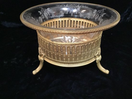 600　バカラ（Baccarat）アンティーク　クリスタル&ブロンズのセンターピース・ボール　19世紀後半