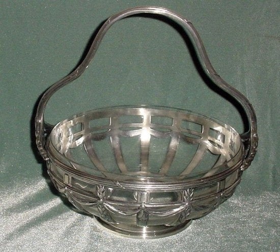 265　クリストフル（CHRISTOFLE）ギャレア　アンティーク　シルバーとクリスタルのセンターピースバスケット