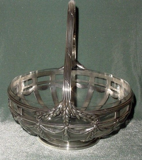 265　クリストフル（CHRISTOFLE）ギャレア　アンティーク　シルバーとクリスタルのセンターピースバスケット