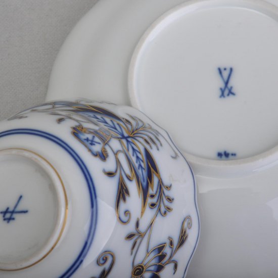 304　マイセン（Meissen）アンティーク　ブルーオニオン　ブルー＆ゴールド　コーヒーカップ＆ソーサー