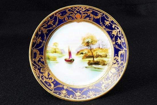 248 オールドノリタケ・金彩 ネイビーブルー 風景図カップ＆ソーサートリオセット