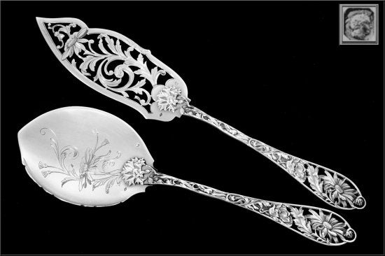 288　アンティーク　メイラード（Maillard）フレンチスターリングシルバー　アイスクリームスプーン＆ナイフ　アール・ヌーボー