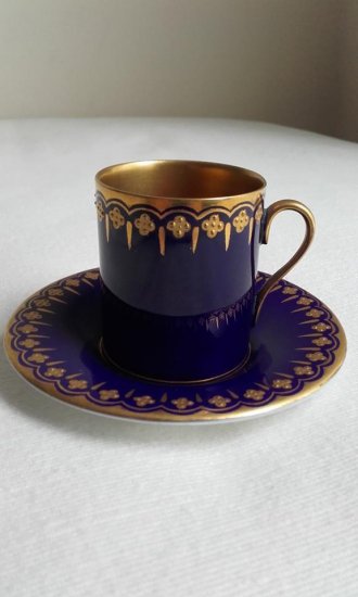 122　コールポート（COALPORT）アンティーク　ミニチュアカップ＆ソーサー　ダークブルー　1891年