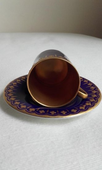 122　コールポート（COALPORT）アンティーク　ミニチュアカップ＆ソーサー　ダークブルー　1891年