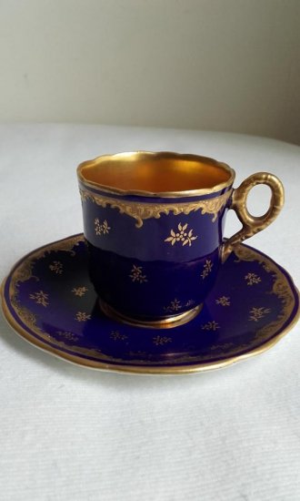 123　コールポート（COALPORT）アンティーク　ミニチュアカップ＆ソーサー　ブルー　1891年頃