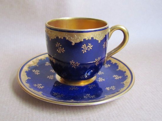 124　コールポート（COALPORT）アンティーク　小さなカップ＆ソーサー　コバルトブルー＆ゴールド