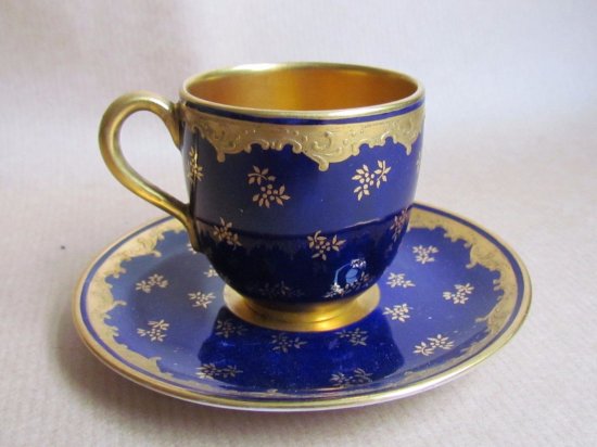 124　コールポート（COALPORT）アンティーク　小さなカップ＆ソーサー　コバルトブルー＆ゴールド