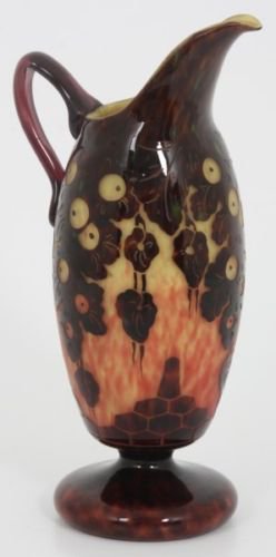 257　シュナイダー兄弟（Schneider）作　カメオガラス　中国風のパターンの水差し　“Le Verre Francais”　アールデコ