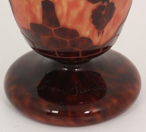 257　シュナイダー兄弟（Schneider）作　カメオガラス　中国風のパターンの水差し　“Le Verre Francais”　アールデコ