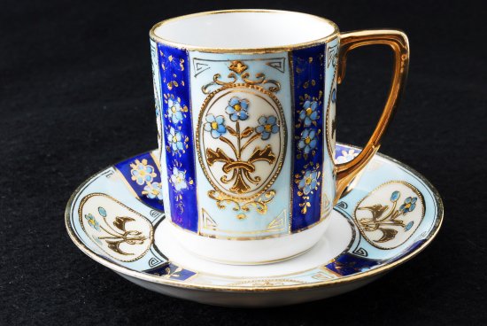 250 オールドニッポン・ノリタケ(モリムラ) 金彩盛上げ青花図紋 カップ＆ソーサー