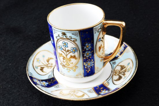 250 オールドニッポン・ノリタケ(モリムラ) 金彩盛上げ青花図紋 カップ＆ソーサー