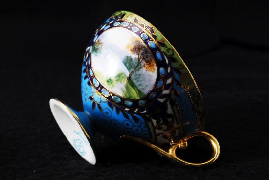 252 オールドノリタケ・金彩 風景図カップ＆ソーサー