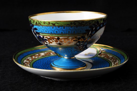 252 オールドノリタケ・金彩 風景図カップ＆ソーサー