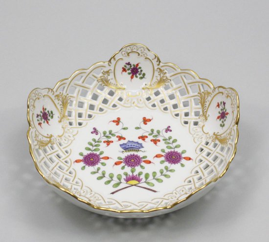 313　マイセン（Meissen）アンティーク　飾り皿　網目状　中国風の花