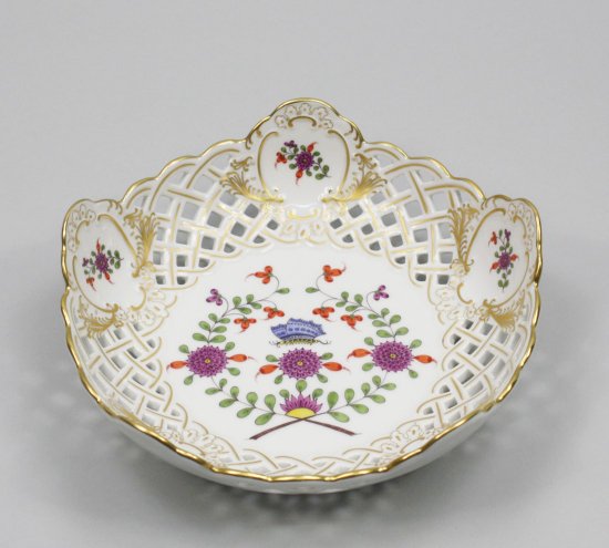 313　マイセン（Meissen）アンティーク　飾り皿　網目状　中国風の花