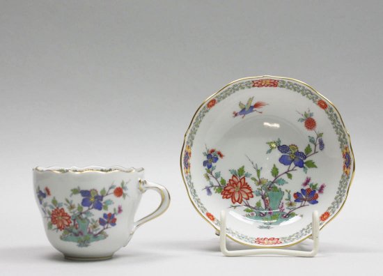 315　マイセン（Meissen）アンティーク　インディアンフラワーと鳥のカップ＆ソーサー　シノワズリ