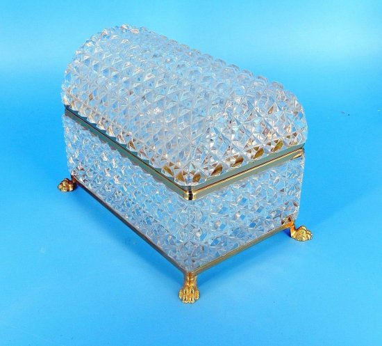 609　バカラ（Baccarat）アンティーク　フレンチカットクリスタル　オルモル製かぎ爪の脚　宝石箱　19世紀後半～20世紀初頭