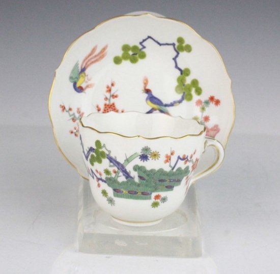 319　マイセン（Meissen）アンティーク　カップ＆ソーサー　シノワズリ　花鳥図金縁