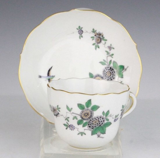 323　マイセン（Meissen）アンティーク　花鳥図カップ＆ソーサー　黒　シノワズリ