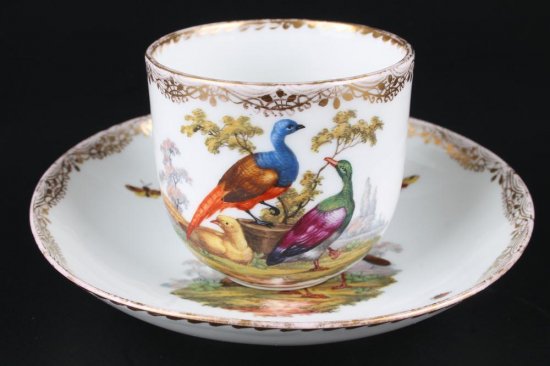 326　マイセン（Meissen）アンティーク　鳥と虫図コーヒーカップ＆ソーサー