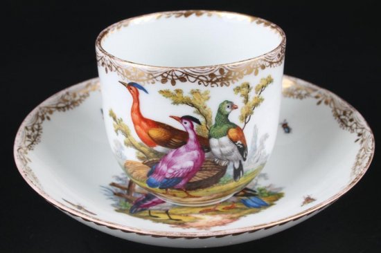 327　マイセン（Meissen）アンティーク　バードシリーズ　鳥と虫図コーヒーカップ＆ソーサー