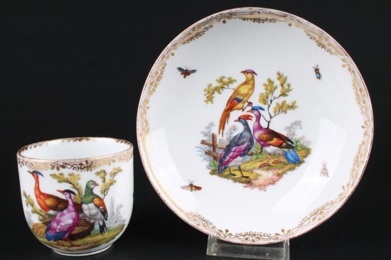 327　マイセン（Meissen）アンティーク　バードシリーズ　鳥と虫図コーヒーカップ＆ソーサー