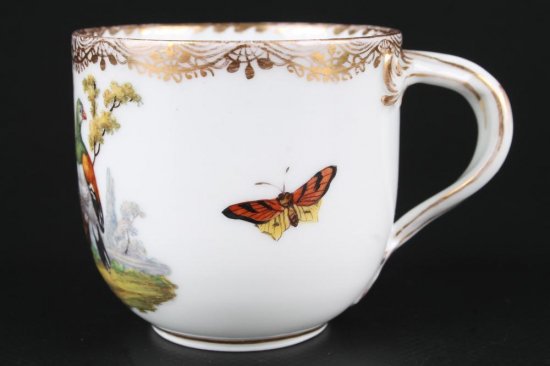 327　マイセン（Meissen）アンティーク　バードシリーズ　鳥と虫図コーヒーカップ＆ソーサー