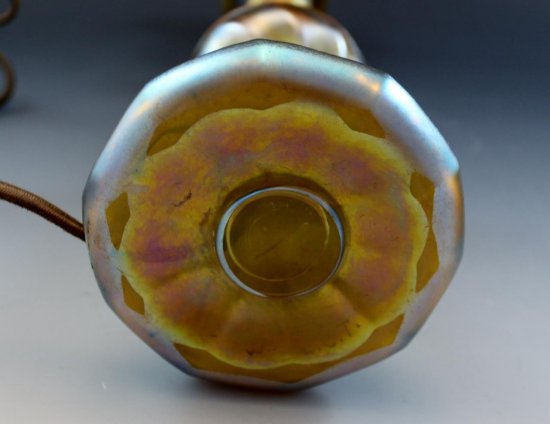 001 ルイス・コンフォート・ティファニー（Louis Comfort Tiffany）アンティーク　ファブリル・グラス　ゴールドのキャンドルランプ　1900年頃