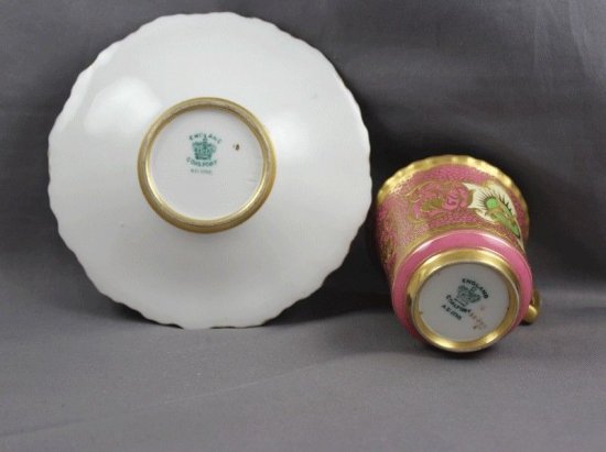 コールポート（Coalport）アンティーク　ジュエル風装飾　デミタスカップ＆ソーサー　ピンク＆ゴールド