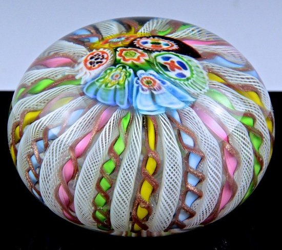 サン・ルイ（St. LOUIS）19世紀ヴィクトリアン・アンティーク　16ケーン　ラティチーノ　ガラスペーパーウェイト