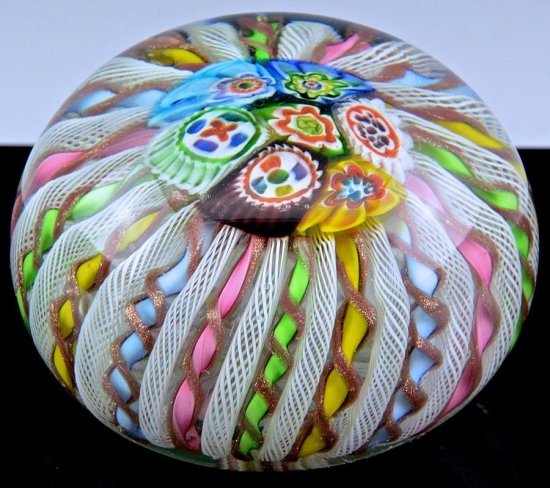 サン・ルイ（St. LOUIS）19世紀ヴィクトリアン・アンティーク　16ケーン　ラティチーノ　ガラスペーパーウェイト