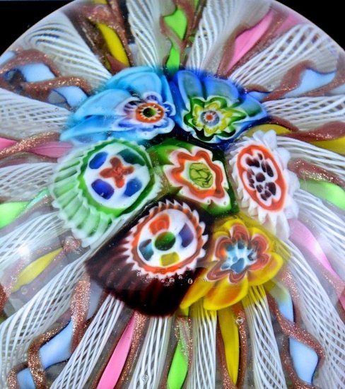 サン・ルイ（St. LOUIS）19世紀ヴィクトリアン・アンティーク　16ケーン　ラティチーノ　ガラスペーパーウェイト