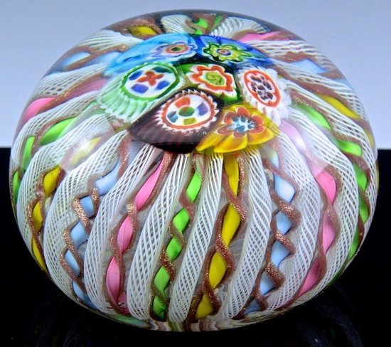 サン・ルイ（St. LOUIS）19世紀ヴィクトリアン・アンティーク　16ケーン　ラティチーノ　ガラスペーパーウェイト