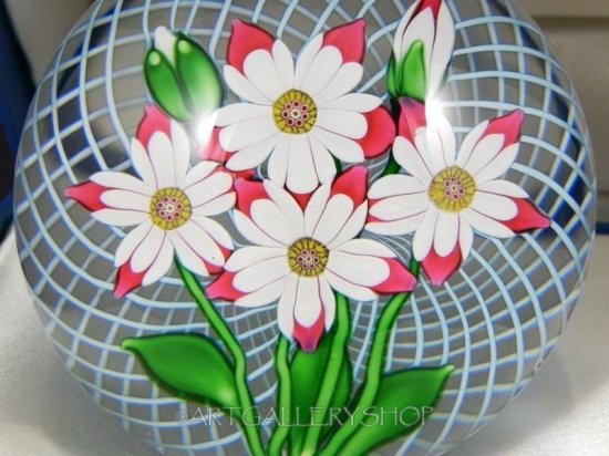 004　サン・ルイ（St. LOUIS）アンティーク　フラワーブーケとラティチーノのアートガラスペーパーウェイト　箱付き　1985年