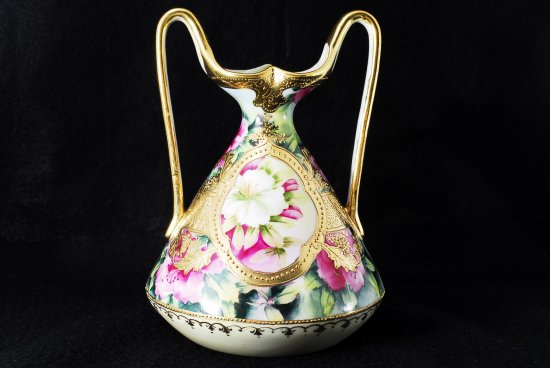 283 オールドニッポン 金盛上花図紋 両耳飾壺