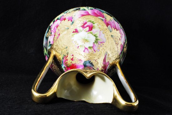 283 オールドニッポン 金盛上花図紋 両耳飾壺
