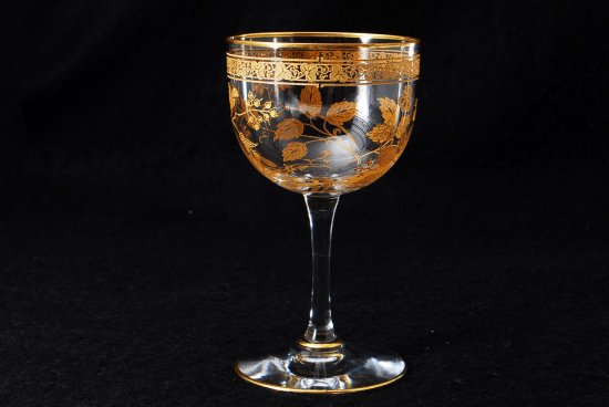 630 オールドバカラ(Baccarat)　金彩エッチング　花葉模様　ワイングラス