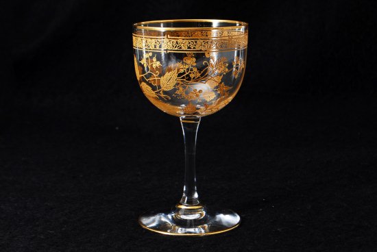 630 オールドバカラ(Baccarat)　金彩エッチング　花葉模様　ワイングラス