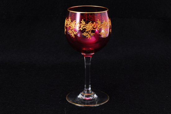 632 オールドバカラ　レカミエ（Recamier） 金彩ワイングラス レッド