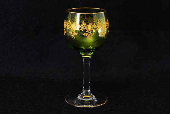 633 オールドバカラ　レカミエ（Recamier） 金彩ワイングラス グリーン