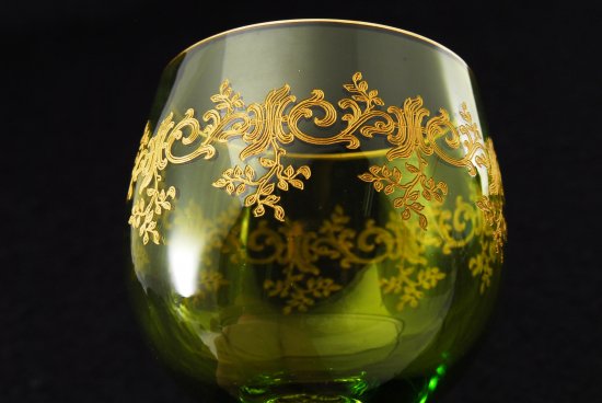 633 オールドバカラ　レカミエ（Recamier） 金彩ワイングラス グリーン