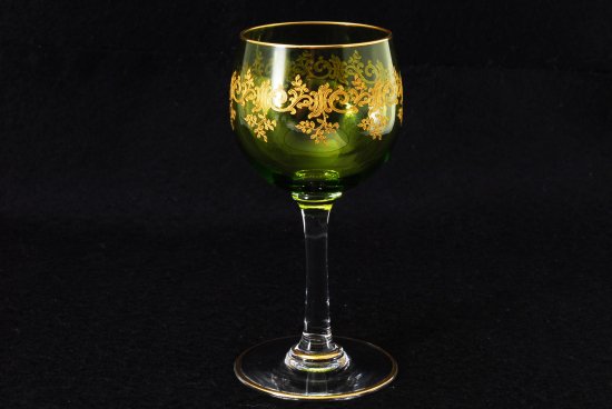 633 オールドバカラ　レカミエ（Recamier） 金彩ワイングラス グリーン