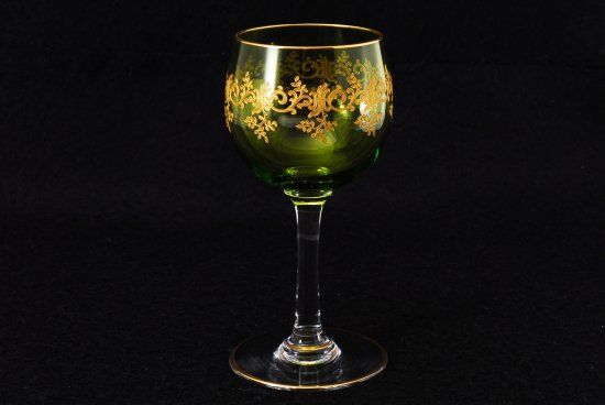 633 オールドバカラ　レカミエ（Recamier） 金彩ワイングラス グリーン