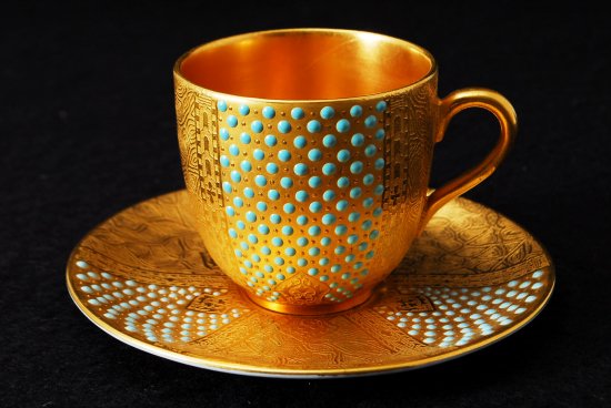 129 コールポート Coalport ターコイズジュエル デミタスカップ&ソーサー