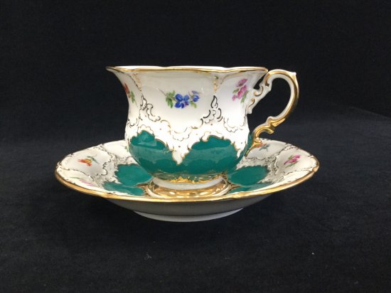 328マイセン Bフォーム １級品 グリーン 小花柄カップ＆ソーサー
