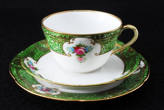 287 オールドノリタケ ピンクローズ 金彩 キャビネット グリーン