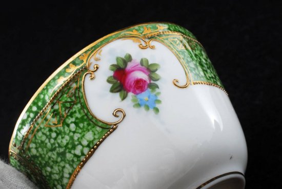 287 オールドノリタケ ピンクローズ 金彩 キャビネット グリーン