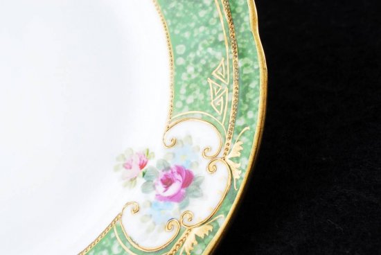 287 オールドノリタケ ピンクローズ 金彩 キャビネット グリーン