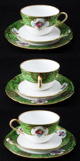 287 オールドノリタケ ピンクローズ 金彩 キャビネット グリーン